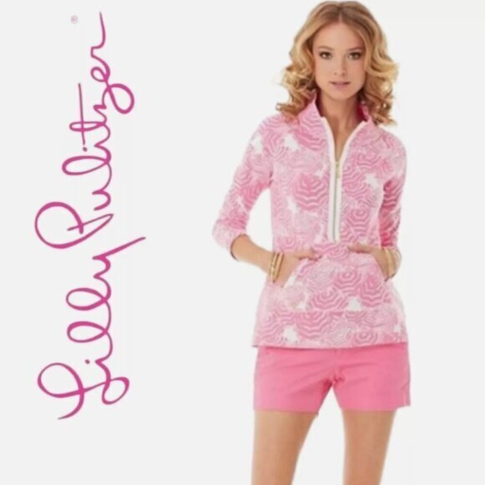 Lilly Pulitzer Skipper Popover in Hotty Pink Oh Cabana Boy Print Size Medium